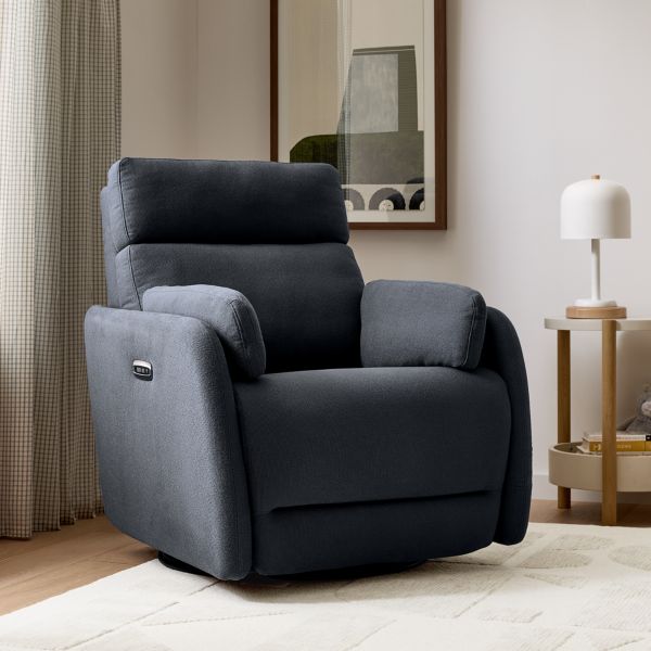 Owen Denim Blue Nursery Electronic Power Recliner with Night Light