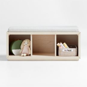 Image of Cade 40" Sunwashed Wood 3-Cube Bookcase with Natural Bench Cushion