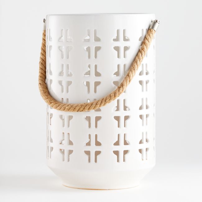 Online Designer Patio Calas White Ceramic Lantern 14.75