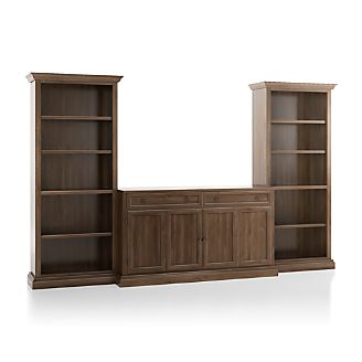 Tv Stands Media Consoles Cabinets Crate And Barrel Cameo Nero Noce 3 Piece Entertainment Center With Open Bookcases