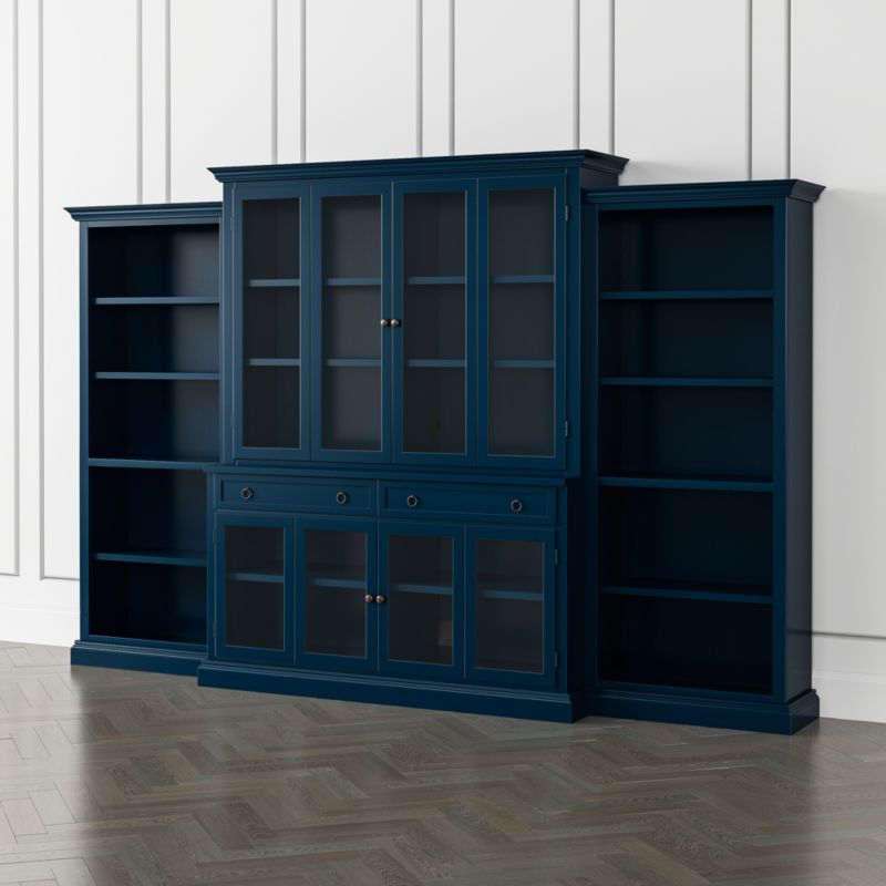 Cameo Indigo 4 Piece Glass Door Wall Unit With Open Bookcases