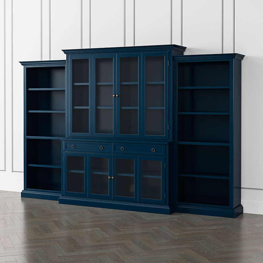Cameo Indigo 4Piece Glass Door Wall Unit with Open Bookcases Crate