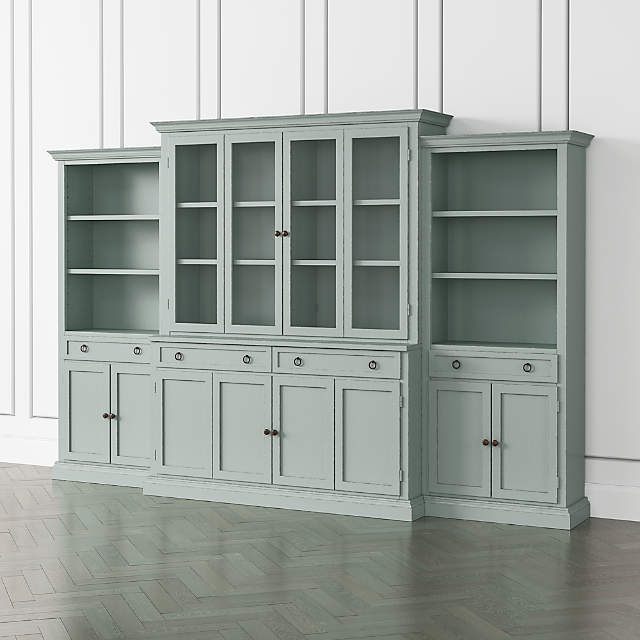 Cameo Blue Grey 4 Piece Glass And Wood Door Wall Unit With Storage Bookcase Crate And Barrel