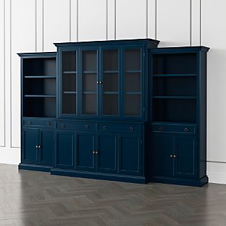 Painted Wood Cabinets Crate And Barrel Cameo Indigo 4 Piece Gl And Wood Door Wall Unit With Storage Bookcases