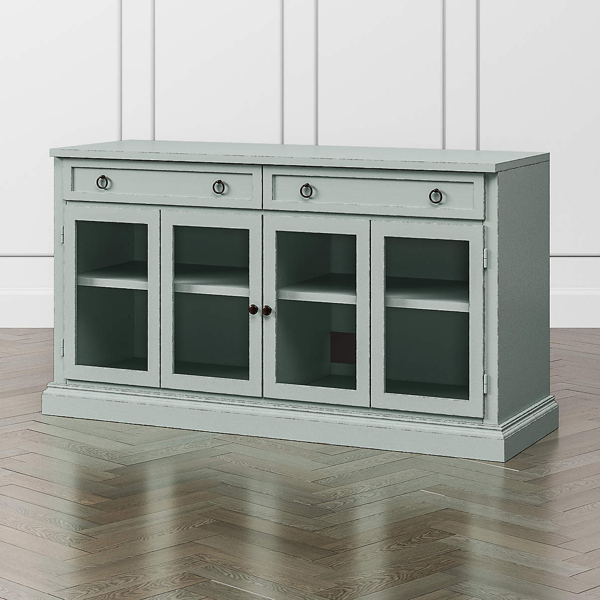 Cameo 62 Blue Grey Modular Media Console With Glass Doors Reviews Crate And Barrel