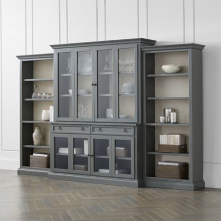 Cameo 4 Piece Modular Grey Glass Door Wall Unit With Open