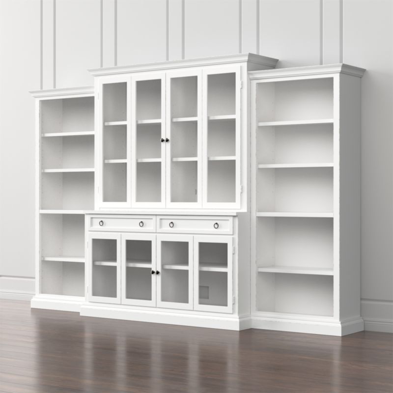 Cameo 4 Piece Modular White Glass Door Wall Unit With Open Bookcases Crate And Barrel