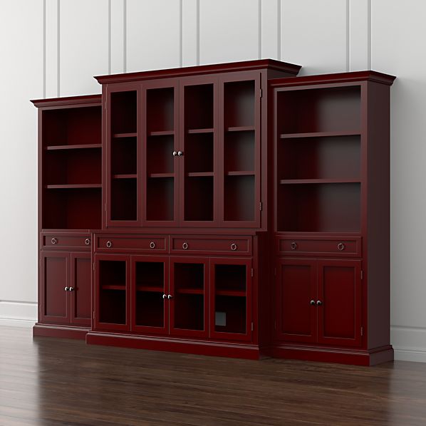 Cameo 4 Piece Modular Red Glass Door Wall Unit With Storage