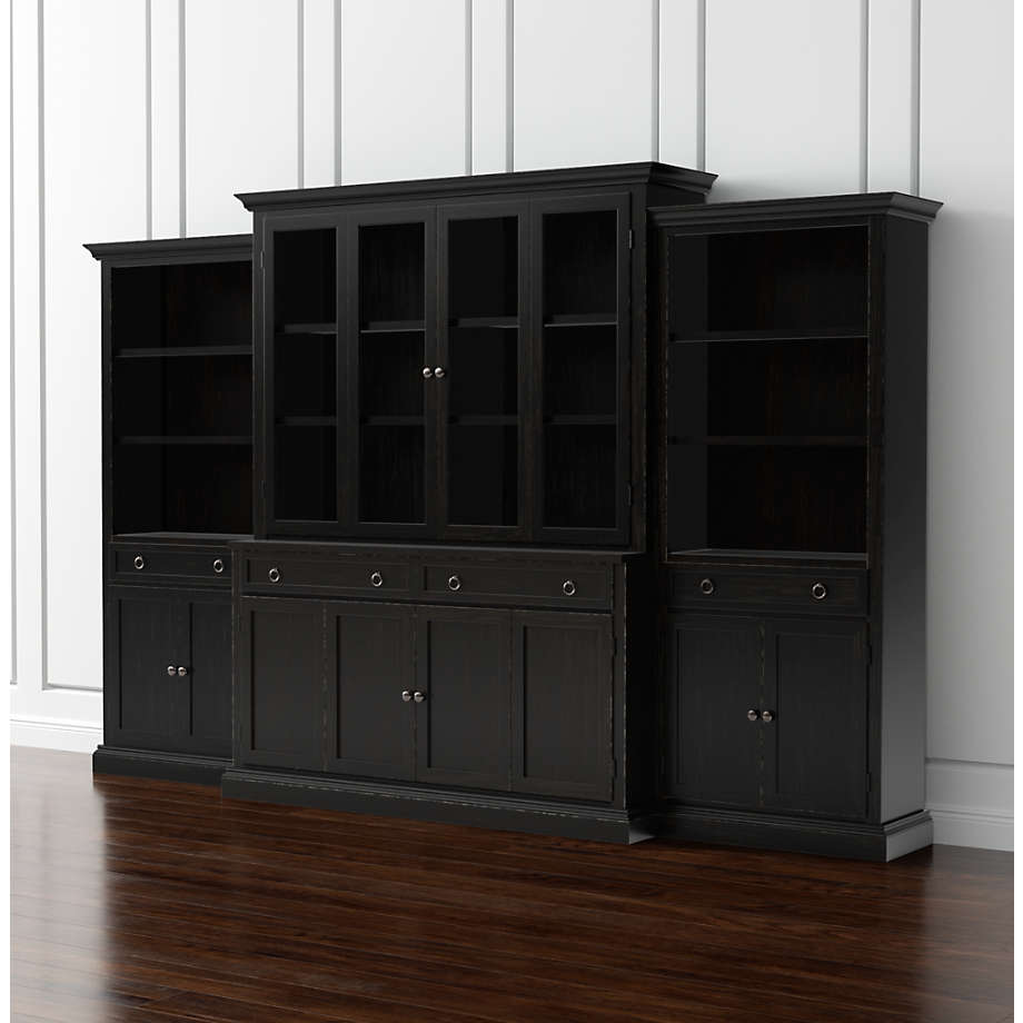 Cameo 4Piece Modular Bruno Black Glass Door Wall Unit with Storage