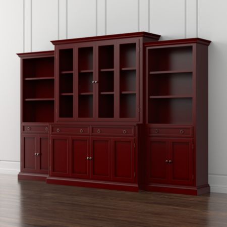 Cameo 4 Piece Red Glass Door Wall Unit With Storage Bookcases