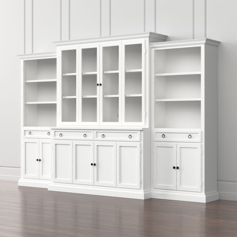 Cameo 4 Piece Modular White Glass Door Wall Unit With Storage