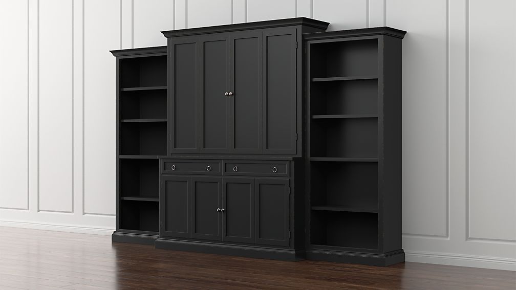 Cameo 4 Piece Bruno Black Open Bookcase Entertainment Center