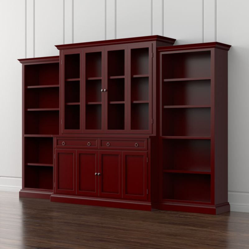 Cameo 4-Piece Red Glass Door Wall Unit with Open Bookcases ...