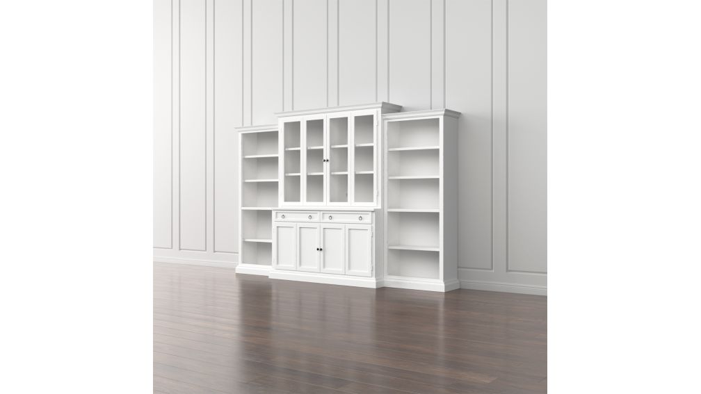 Cameo 4-Piece White Glass Door Wall Unit with Open Bookcases + Reviews ...