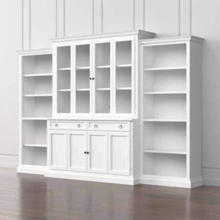 Cameo 4 Piece White Glass Door Wall Unit With Open Bookcases