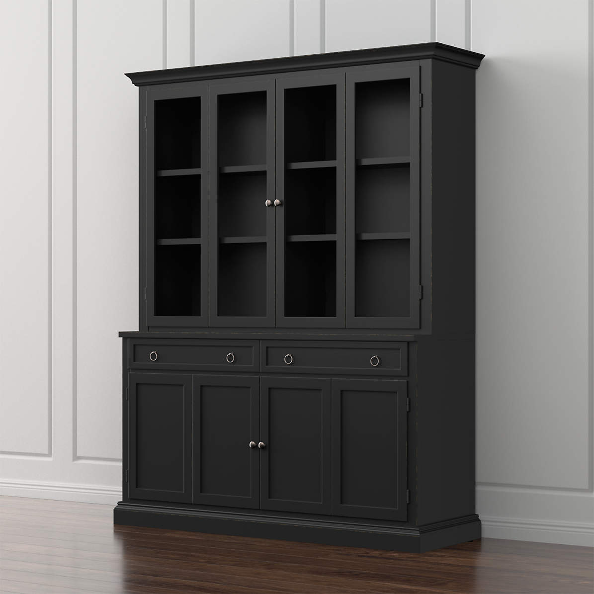 Cameo 2 Piece Bruno Black Glass Door Wall Unit Reviews Crate And Barrel