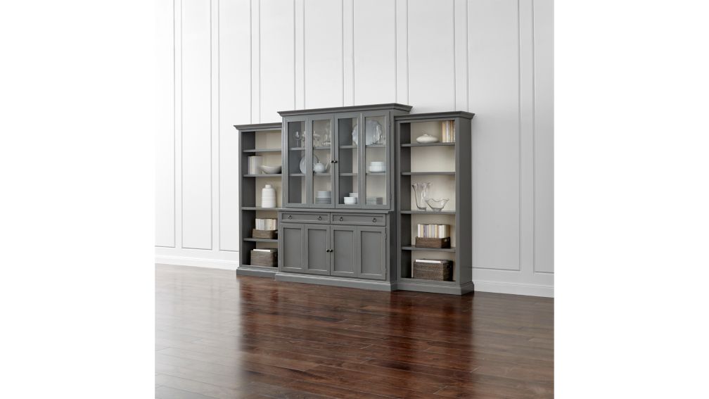 Cameo 4-Piece Grey Glass Door Wall Unit with Open ...