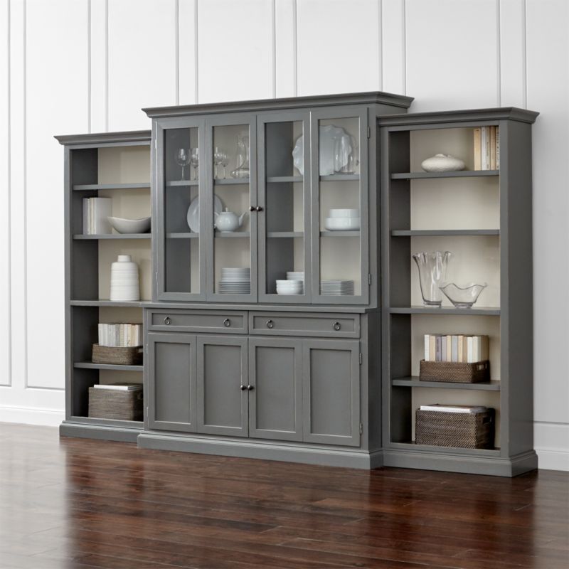 Cameo 4-Piece Grey Glass Door Wall Unit w/Open Bookcases 