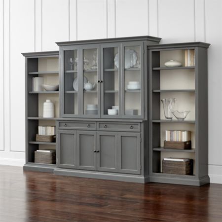 Cameo 4 Piece Grey Glass Door Wall Unit With Open Bookcases