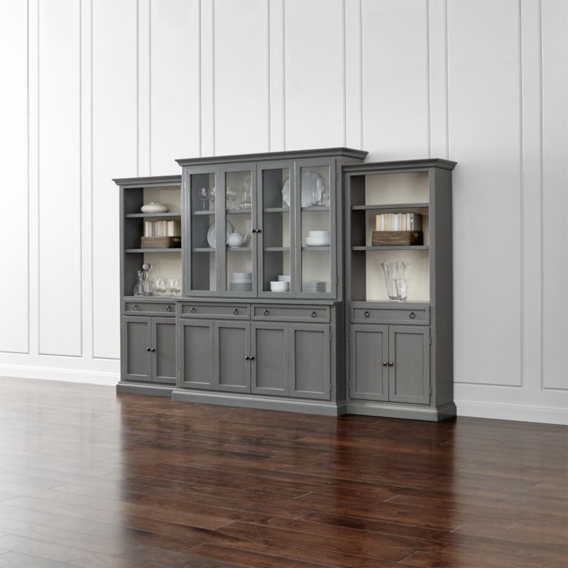 Cameo 4 Piece Grey Glass Door Wall Unit With Storage Bookcases