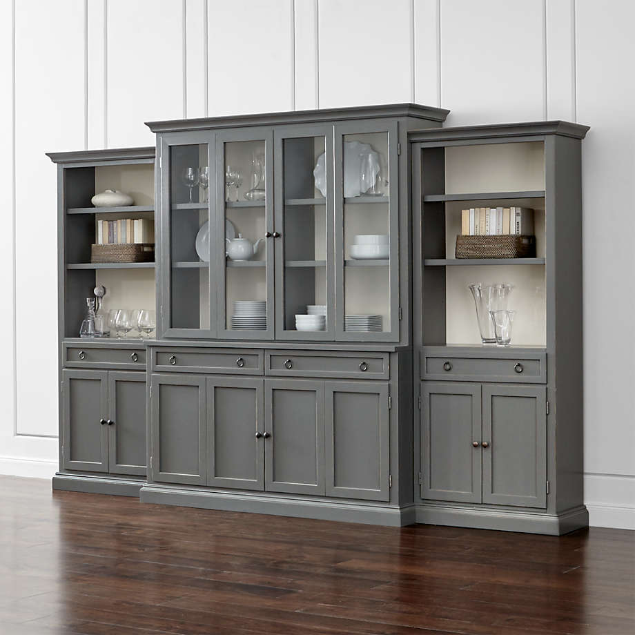 Cameo 4Piece Modular Grey Glass Door Wall Unit with Storage Bookcases