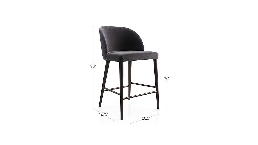 Camille Anthracite Velvet Bar Stools | Crate and Barrel