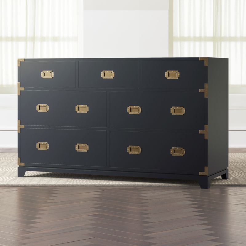 Kids Navy Blue Campaign Wide Dresser + Reviews Crate and Barrel