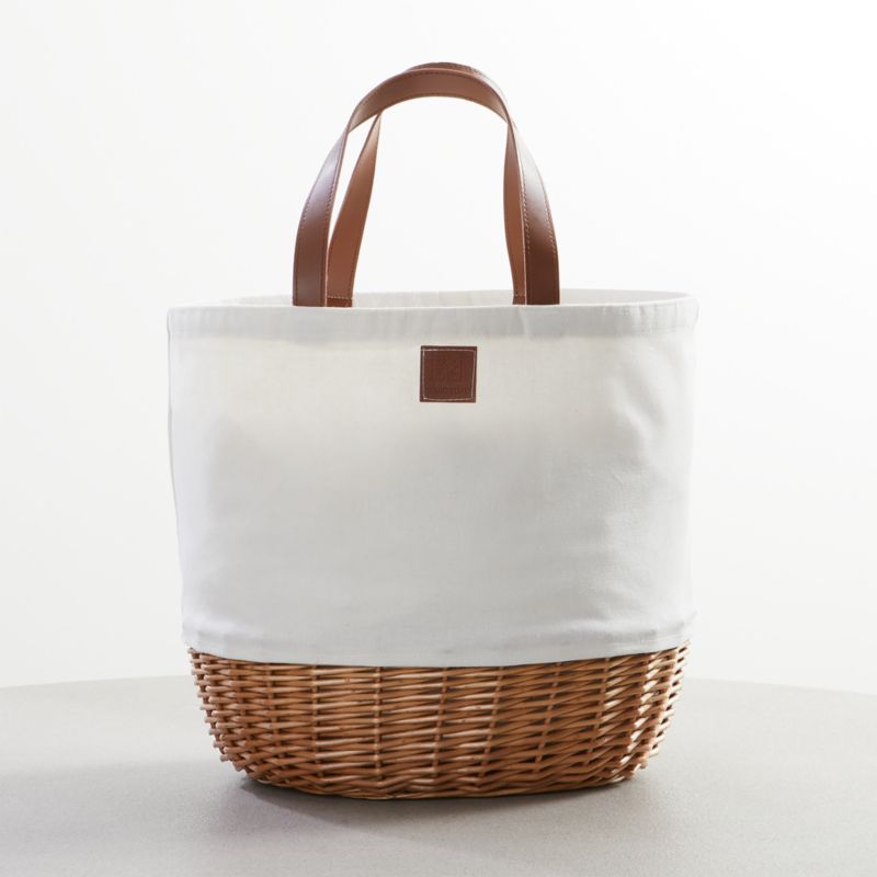 White Canvas Picnic Basket + Reviews Crate and Barrel