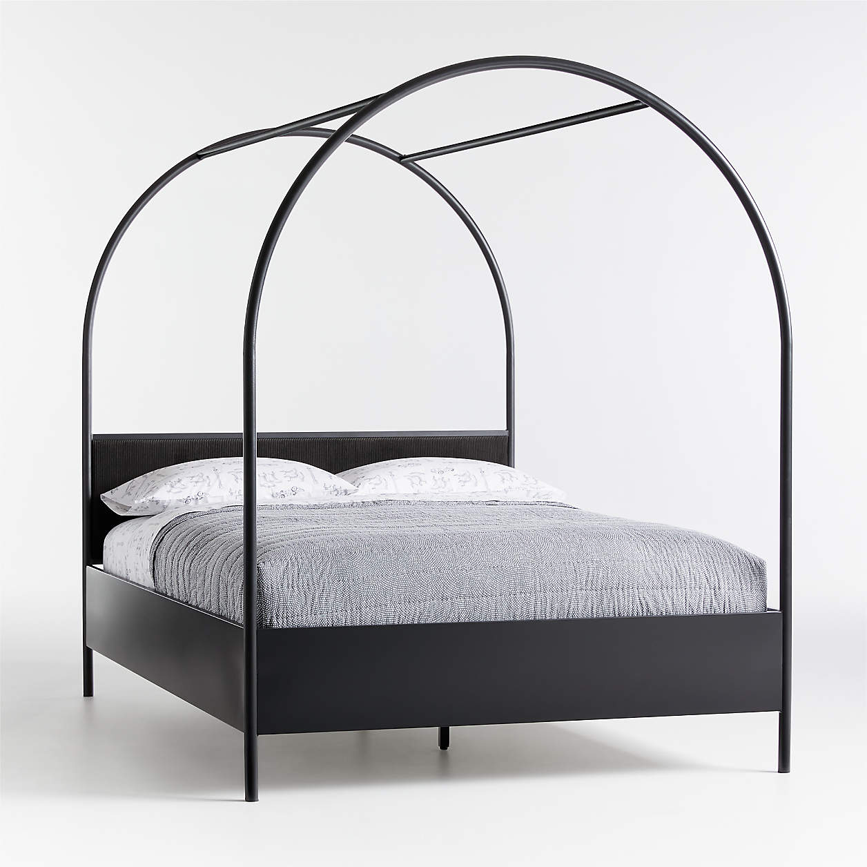 Canyon Arched Full Black Canopy Bed with Upholstered Headboard Crate