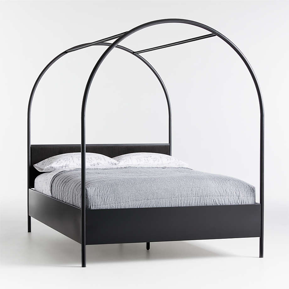 Canyon Arched Full Black Canopy Bed with Upholstered Headboard Crate