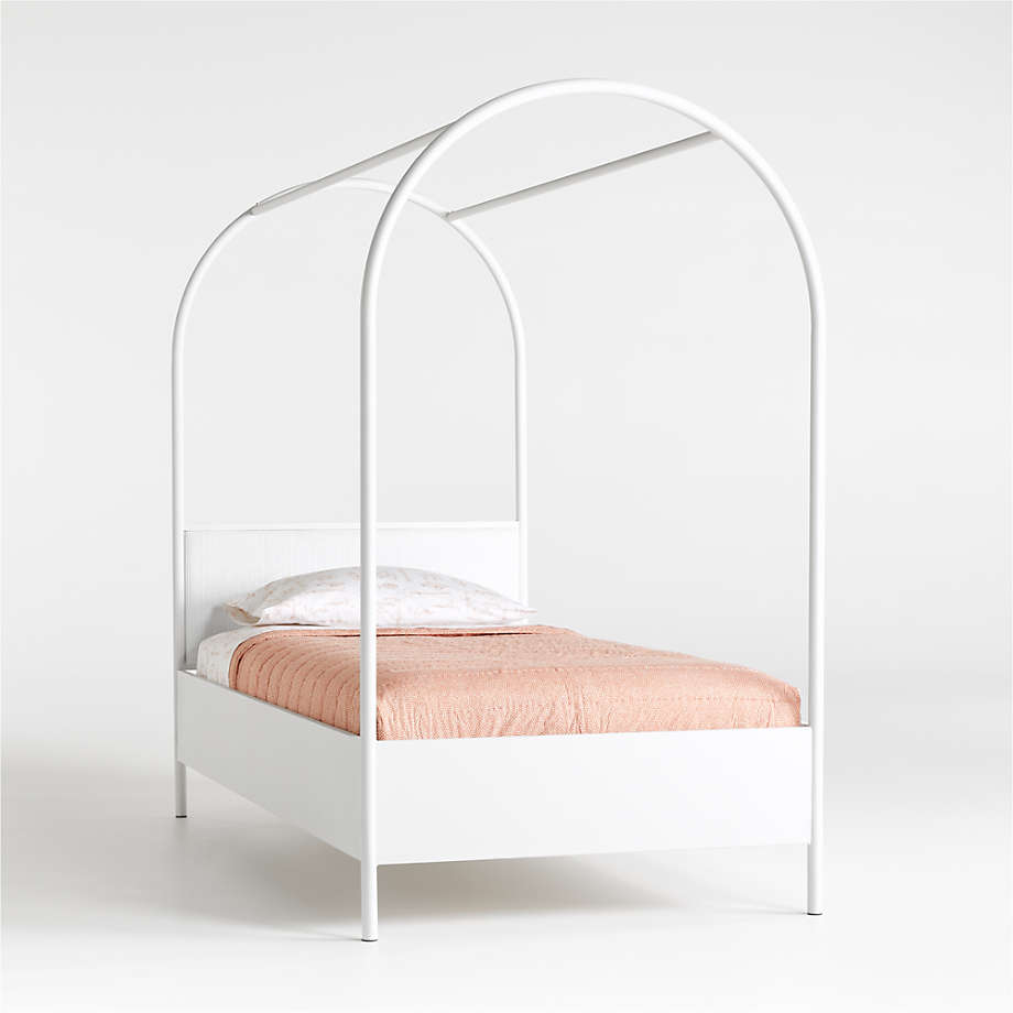 Canyon Arched White Canopy Bed With Upholstered Headboard Crate And