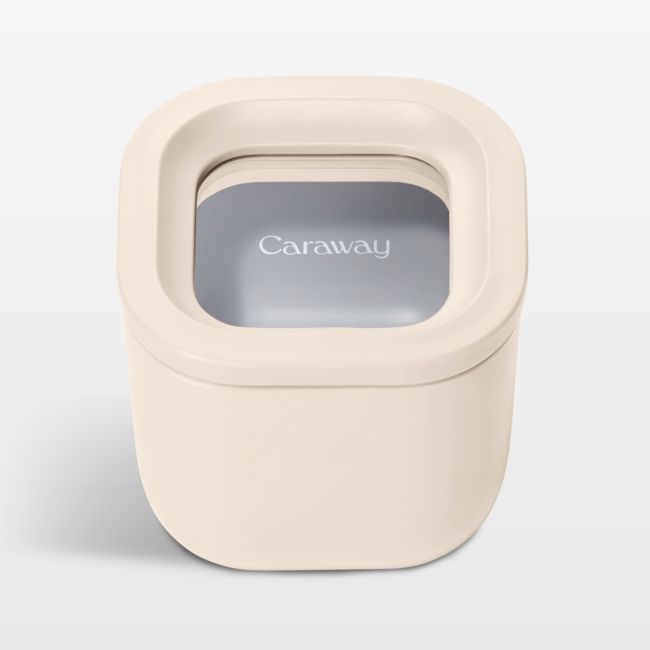 Crate & Barrel Caraway ® Cream Mini Square Ceramic-coated Glass Food Storage Container With Glass-silicone Lid In Neutral