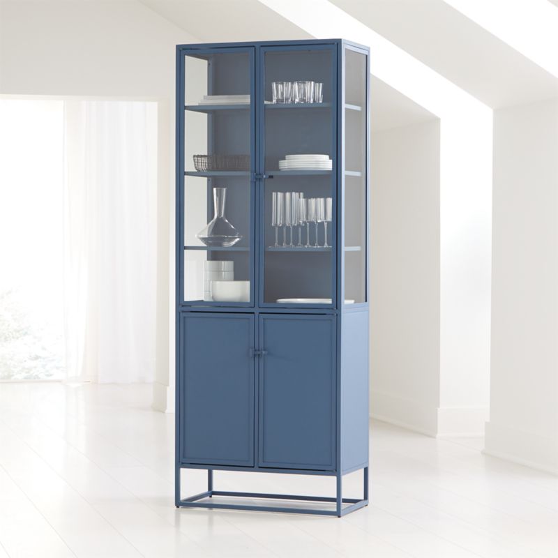 Casement Blue Tall Metal Cabinet Reviews Crate And Barrel