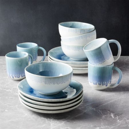 Caspian 16-Piece Blue Reactive Glaze Dinnerware Set