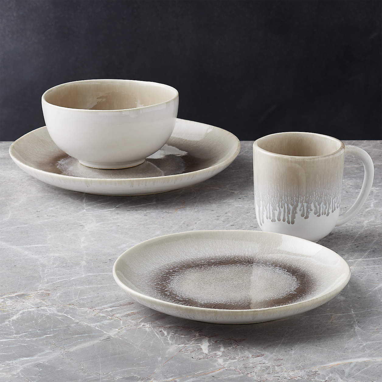 Caspian 4-Piece Grey Reactive Glaze Dinnerware Set + Reviews | Crate ...