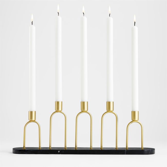 Online Designer Dining Room Cassia Marble and Brass Taper Candle Centerpiece