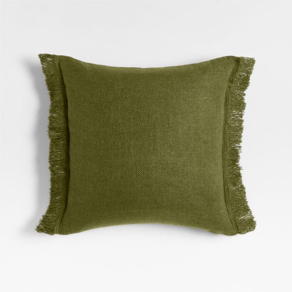 Casual Textured Fringe 23x23 Cyprus Green Throw Pillow Cover