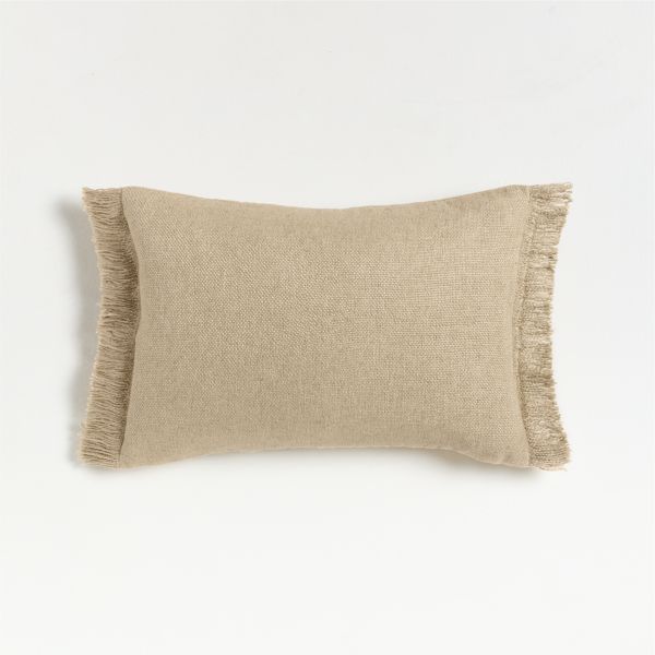 Casual Textured Fringe 24x16 Flax Taupe Throw Pillow Cover