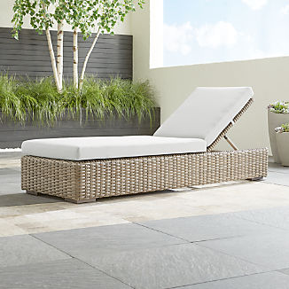 Clearance Outdoor Furniture Crate And Barrel Cayman Outdoor Chaise Lounge With White Sand Sunbrella Cushion