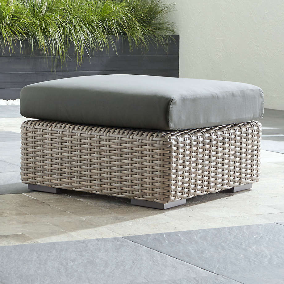 Cayman Outdoor Ottoman with Grey Cushion + Reviews Crate and Barrel