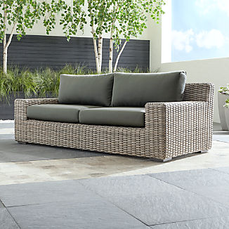 Resin Wicker Patio Furniture Crate And Barrel Cayman Outdoor Sofa With Graphite Sunbrella Cushions