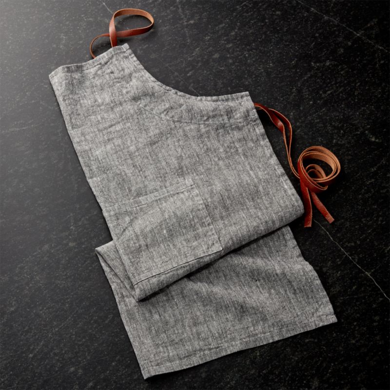 Chambray Grey Apron + Reviews Crate and Barrel