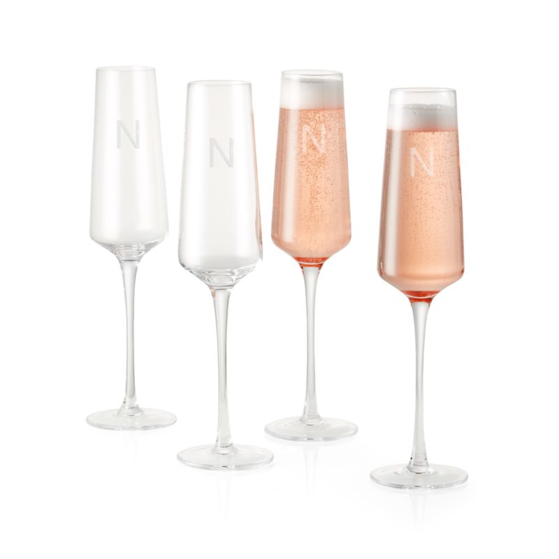 "N" Monogrammed Champagne Flutes, Set of 4 + Reviews Crate and Barrel