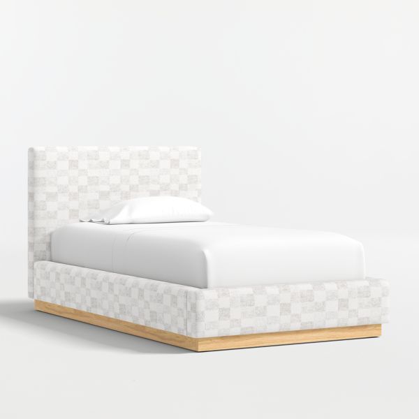 Charlie Cream and Grey Checkered Upholstered Kids Twin Bed
