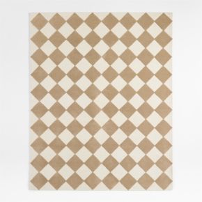 Image of Checkerboard Tan Wool Kids Area Rug 5'x8'