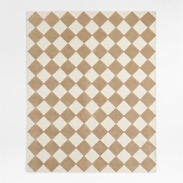 Checkerboard Tan Wool Kids Area Rug 5'x8'