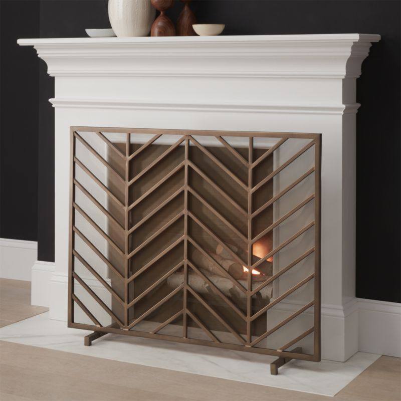 Chevron Brass Fireplace Screen + Reviews | Crate and Barrel