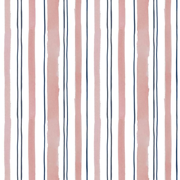 Chasing Paper Navy and Mauve Stripes Peel and Stick Wallpaper Swatch