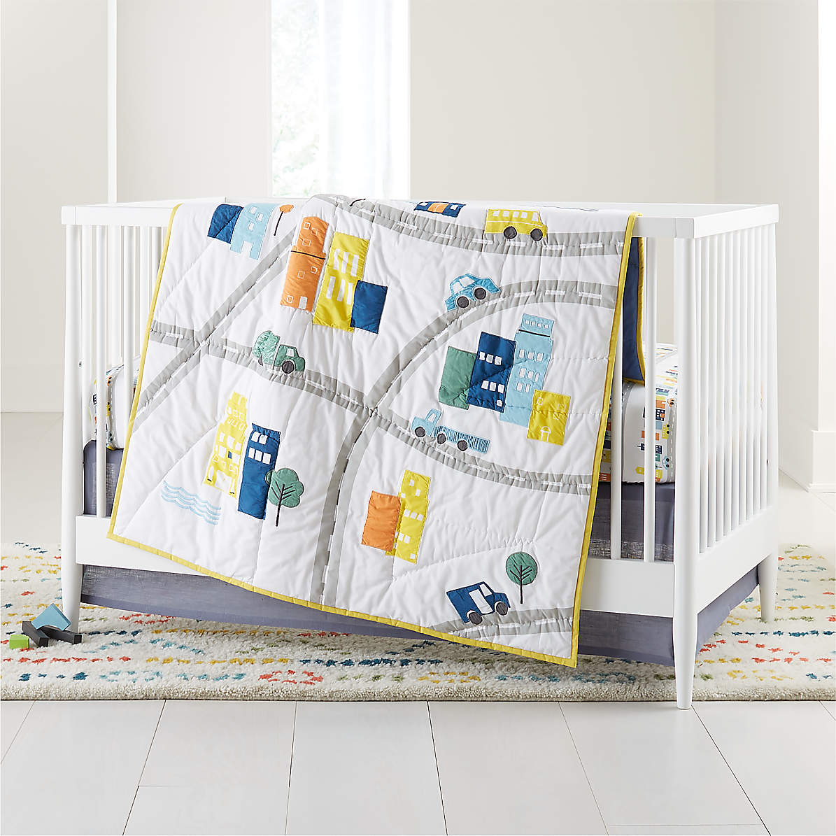 white waffle cot bedding