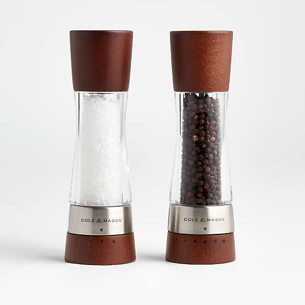 wooden pepper mill and salt shaker